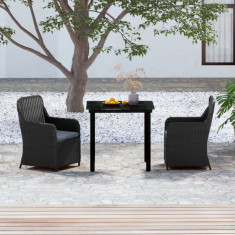 Set mobilier de gradina cu perne, 3 piese, negru