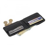 Portofel clasic barbati din piele naturala, Hector 2, negru mat cusut in X cu gri, Elyk Creation
