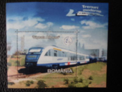 Romania-Trenuri moderne-bloc nestampilat foto