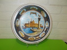 Portelan ADIS placat cu AUR de 24 k - farfurie decorativa cu INSULA RODHOS