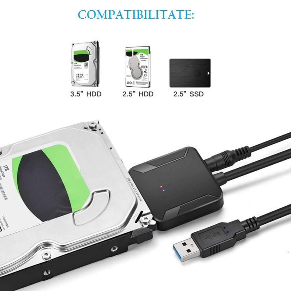 Adaptor SATA 22 pini la USB 3.0 pt hard disk de desktop 3.5 inch sau laptop  2.5" | Okazii.ro