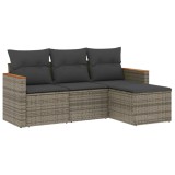 Cumpara ieftin Set canapea de gradina cu perne, 4 piese, gri, poliratan