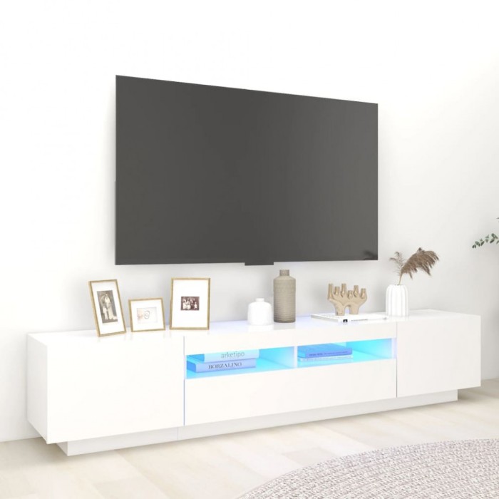 vidaXL Comodă TV cu lumini LED, alb, 200x35x40cm