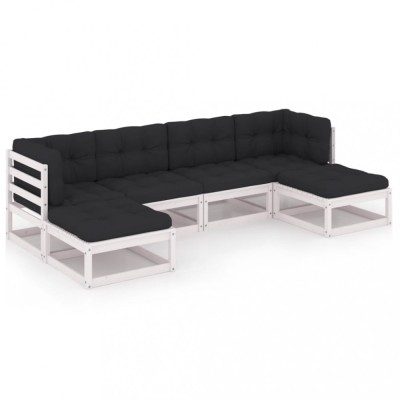 Set mobilier gradina cu perne, 6 piese, alb, lemn masiv de pin foto