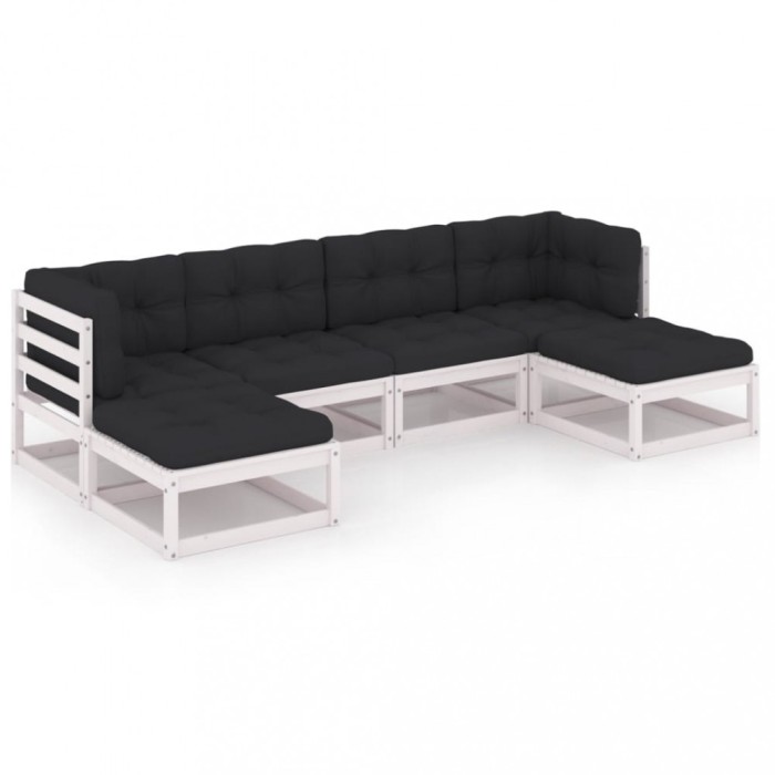 Set mobilier gradina cu perne, 6 piese, alb, lemn masiv de pin