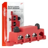 Bloc distribuitor masa si plus Bus Bar M10 12V-48V 250A cu 4 suruburi M10 pentru sisteme de alimentare, auto, marin si instalatii energetice AMiO