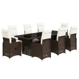 Cumpara ieftin Set bistro de gradina cu perne, 9 piese, maro, poliratan