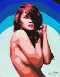 Ultramarine - Pictura erotic pop art, tempera pe carton special, arta erotica 27 x 35 cm, certificat de autenticitate
