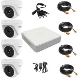 Sistem de supraveghere 4 camere Hikvision, seria Hiwatch, FULL-HD, Infrarosu 20 metri, accesorii incluse, vizualizare live gratuită prin aplicația mob