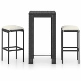 Cumpara ieftin Set mobilier bar de gradina cu perne, 3 piese, negru, poliratan
