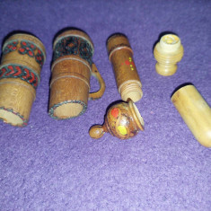 4 piese lemn vechi Artizanat,perioada Comunista,arta mestesugareasca,de colectie