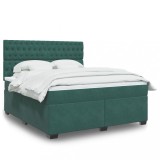 VidaXL Pat box spring cu saltea, verde &icirc;nchis, 180x200 cm, catifea 3293287
