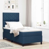 VidaXL Pat cu arcuri elastice , cu saltea și lampă LED, &icirc;n albastru, 100 x 200 cm, material textil