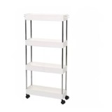 Suport depozitare, cu 4 rafturi, tip carucior, din metal si plastic, cu siguranta antialunecare, alb