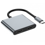 Hub USB-C Tech-Protect HB08, 1 x USB-A - 1 x USB-C - 2 x HDMI, Gri