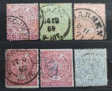Lot 6 timbre clasice germane extrem de vechi (1868&ndash;1869) &ndash; Confederația Germană de Nord (Norddeutscher Postbezirk)