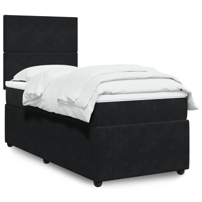 vidaXL Pat box spring cu saltea, negru, 100x200 cm, catifea 3292258 foto