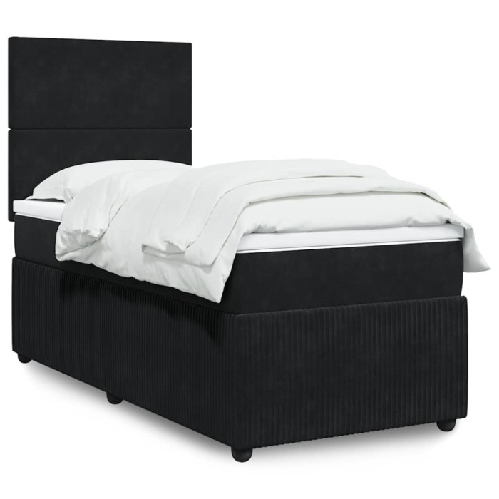 vidaXL Pat box spring cu saltea, negru, 100x200 cm, catifea 3292258
