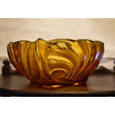 Fructiera / Centru de masa din sticla veche - Amber glass - cca. 1920