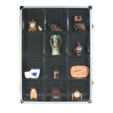 Vitrina aluminiu 12 locasuri 87 x 90 mm pentru figurine roci fosile minerale miniaturi lego 5875 - 12 de 87 x 90mm