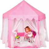 Cort de joaca pentru copii roz Kruzzel, tip castel, 135x135x140 cm