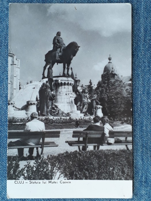 217- Cluj-Napoca - Statuia lui Matei Corvin / carte postala circulata RPR