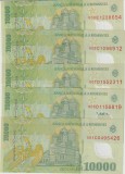 5 Bancnote 10000 Lei 2000 - Bancnota Romaneasca