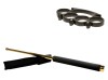 Set Autoaparare: Baston Telescopic Auriu 65cm Otel + Box Craniu Negru, Husa Curea