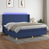 Cumpara ieftin Pat cu arcuri, saltea și LED, albastru, 200x200 cm, textil