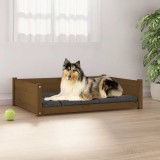 Cumpara ieftin Pat pentru c&acirc;ini, maro, 95,5x65,5x28 cm, lemn masiv de pin