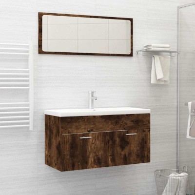 Set mobilier de baie, 2 piese, stejar fumuriu, lemn prelucrat foto