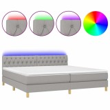 Cumpara ieftin Pat cu arcuri, saltea si LED, gri deschis, 200x200 cm, textil
