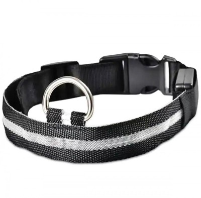 Zgarda cu iluminare LED pentru caini si pisici, marimea M 46-54 cm, negru foto