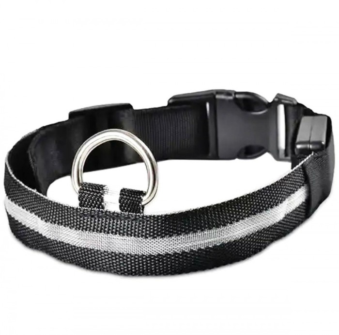 Zgarda cu iluminare LED pentru caini si pisici, marimea M 46-54 cm, negru