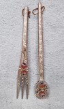 vtg set decorativ Lingura si Furculita Lemn Pictat manula rustic 55 cm.