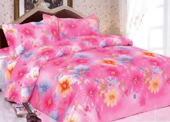 Lenjerie de pat pentru o persoana cu husa de perna dreptunghiulara, Pinkie, bumbac ranforce, gramaj tesatura 120 g/mp, multicolor