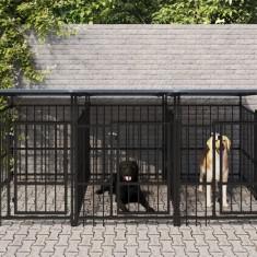 vidaXL Padoc pentru caini de exterior cu acoperi?, 5,63 m?, o?el foto
