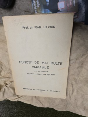 Funcții de mai multe variabile - Prof. dr. Ioan Filimon foto