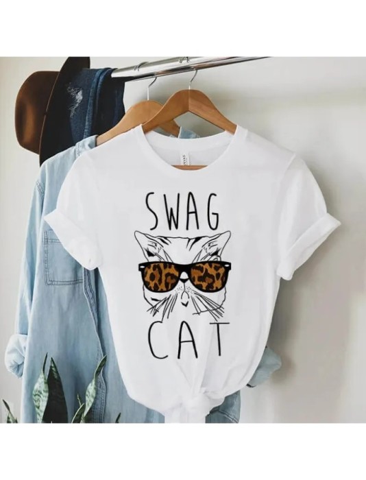 Tricou Dama Alb Swag Cat - S(36)