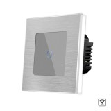 Cumpara ieftin Intrerupator simplu Wi-Fi touch din sticla cu rama aluminiu, gri, Luxion