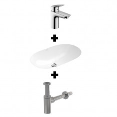 Set lavoar sub blat, Villeroy & Boch, O.Novo, baterie lavoar, Hansgrohe, Logis 100 cu ventil push-open si sifon Alcadrain