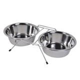 Set 2 Boluri Pentru Animale Cu Suport, Otel Inoxidabil, 43x9 cm, Oem