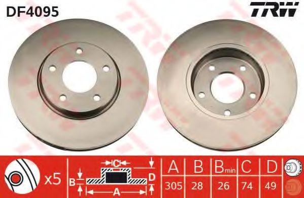 Disc frana JAGUAR XJ (NAW, NBW) (1996 - 2003) TRW DF4095