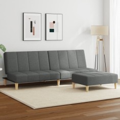 vidaXL Canapea extensibilă cu taburet, 2 locuri, gri &icirc;nchis, textil