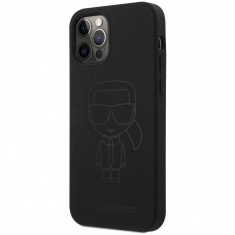 Husa TPU Karl Lagerfeld pentru Apple iPhone 12 Pro Max, Iconic Outline Tone on Tone, Neagra KLHCP12LSILTTBK