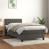 Cumpara ieftin Pat box spring cu saltea, gri &icirc;nchis, 90x200 cm, catifea