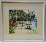 Petre Hartopeanu - Plaja, Tehnica mixta, 27x23cm (41x38.5cm cu rama), Pictura Semnata