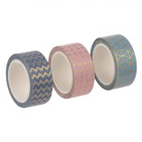 Set Benzi Adezive Washi Tape, 3 Forme Geometrice, Folie Auriu, Multicolor, 5m x 1.5cm, 3 Bucăți, Oem