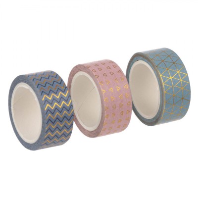 Set Benzi Adezive Washi Tape, 3 Forme Geometrice, Folie Auriu, Multicolor, 5m x 1.5cm, 3 Bucăți foto