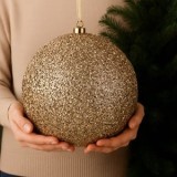 Glob decorativ de Crăciun cu beteala sampanie &Oslash;20cm, CMCLASS